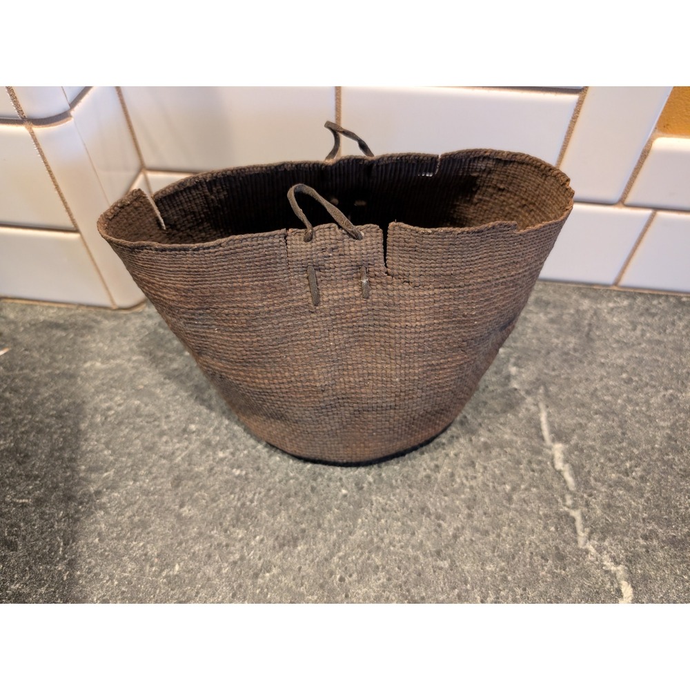 Very Early Native American Rustic Woven Burden Basket